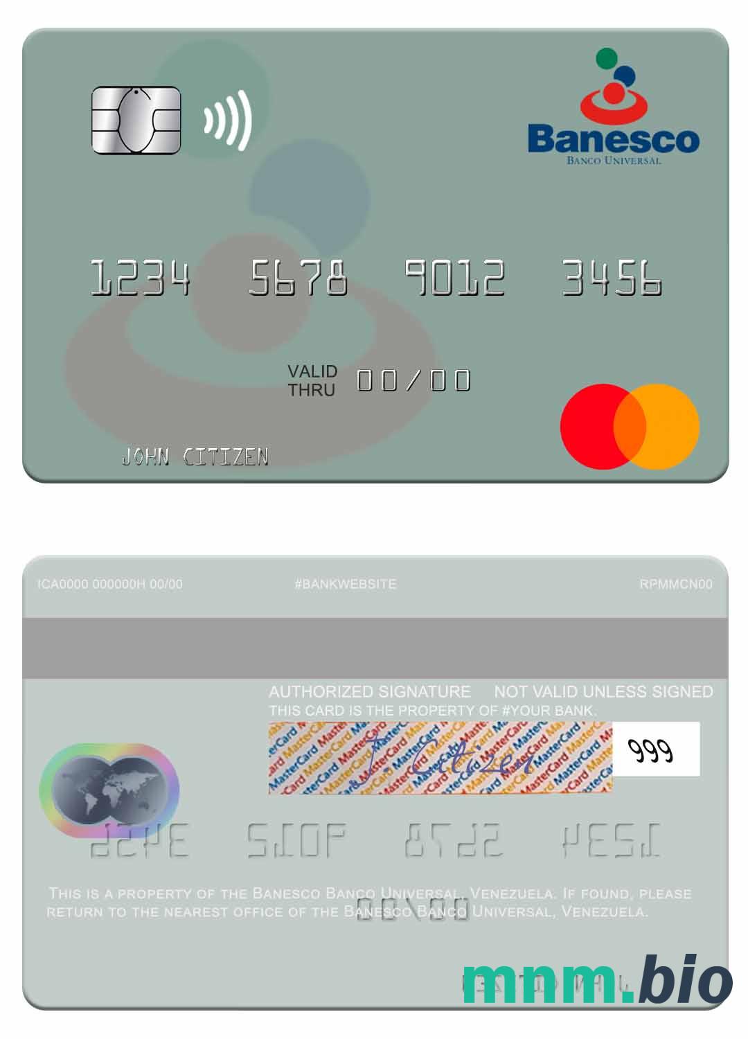 Venezuela Banesco Banco Universal przykład karty mastercard w formacie PSD